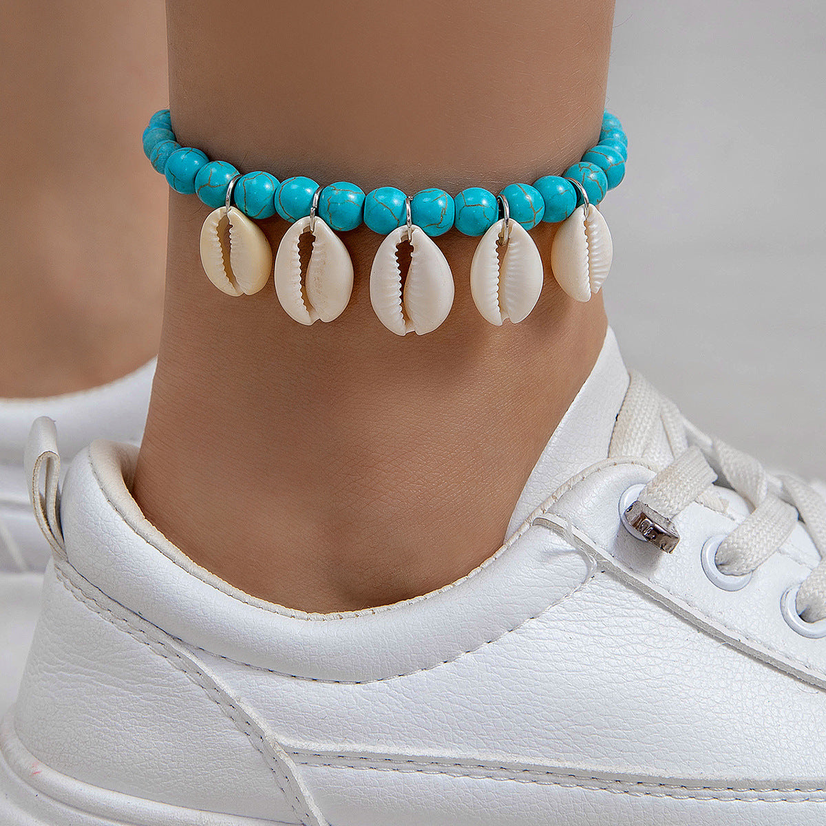 Wholesale Holiday style bohemian beaded stacking anklet starfish turtle shell pendant anklet five-piece set